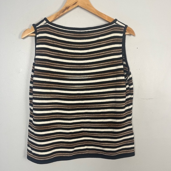 St. John Striped Black White and tan knit tank top size large - Picture 5 of 5